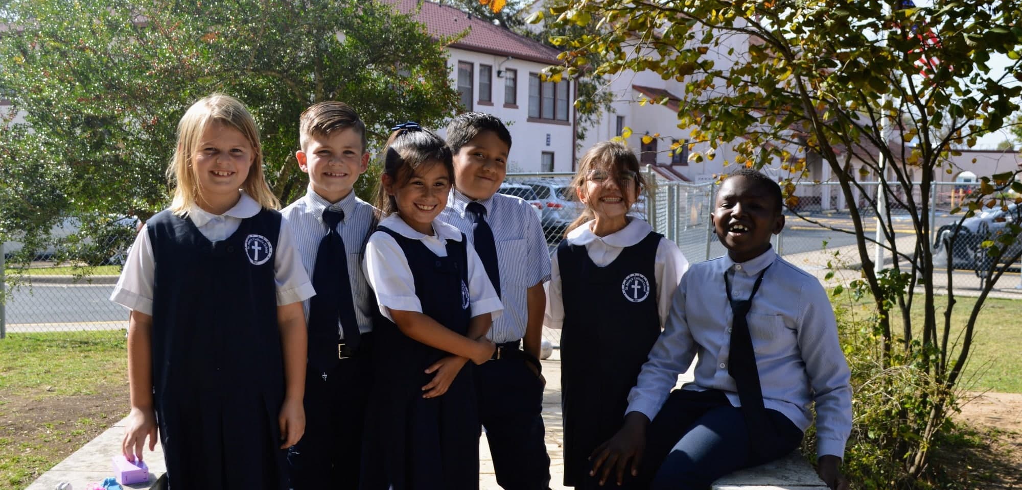 St. Mary's Catholic School students in their navy uniforms on campus